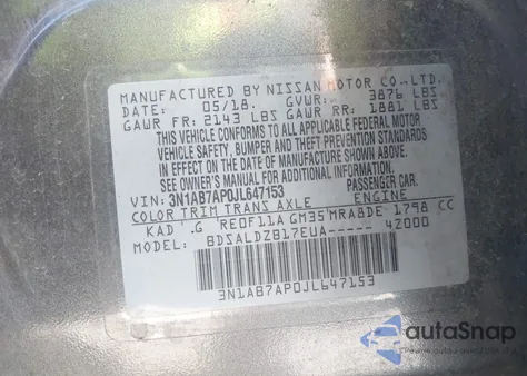 2018 Nissan Sentra Sv из США, поврежденный, VIN 3N1AB7AP0JL647153